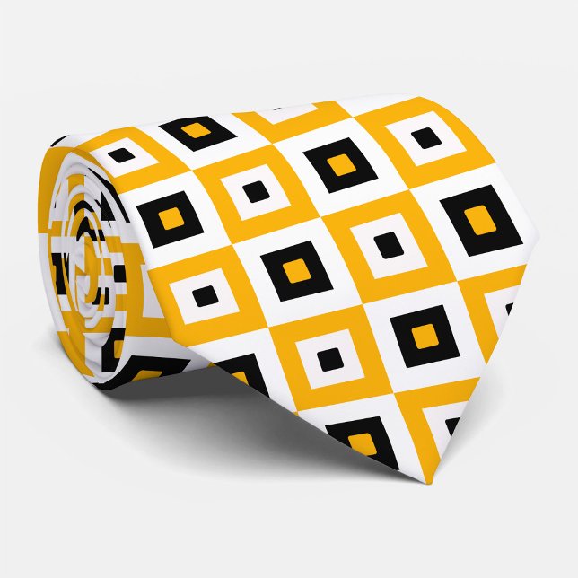 Yellow Black White Checkered Squares Pattern Neck Tie (Creator Uploaded)