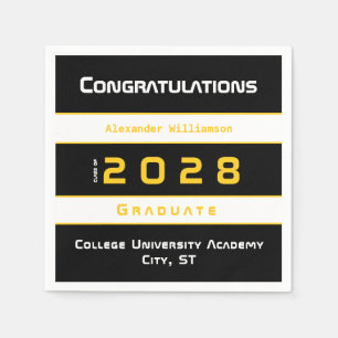 Yellow Black White Congratulations Graduation  Napkins