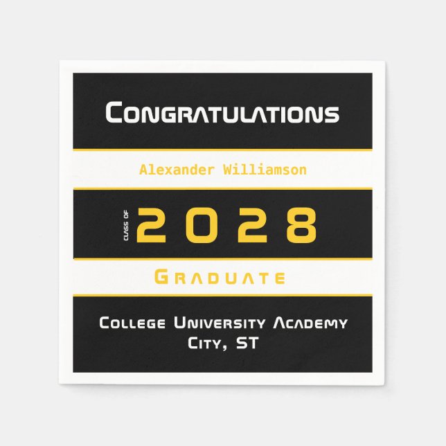 Yellow Black White Congratulations Graduation  Napkins (Front)