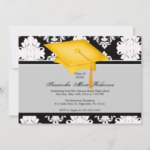 Yellow Black White Custom Graduation Invitation