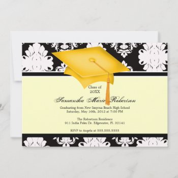 Yellow  Black  White  Custom Graduation Invitation by ForeverAndEverAfter at Zazzle
