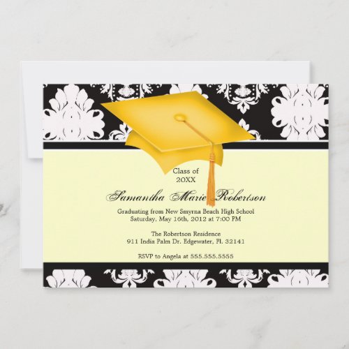 Yellow Black White Custom Graduation Invitation