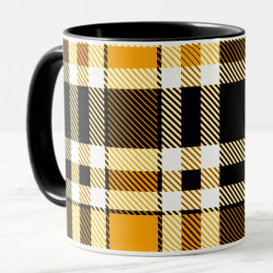 Yellow Black White Flannel Tartan Pattern Design Mug