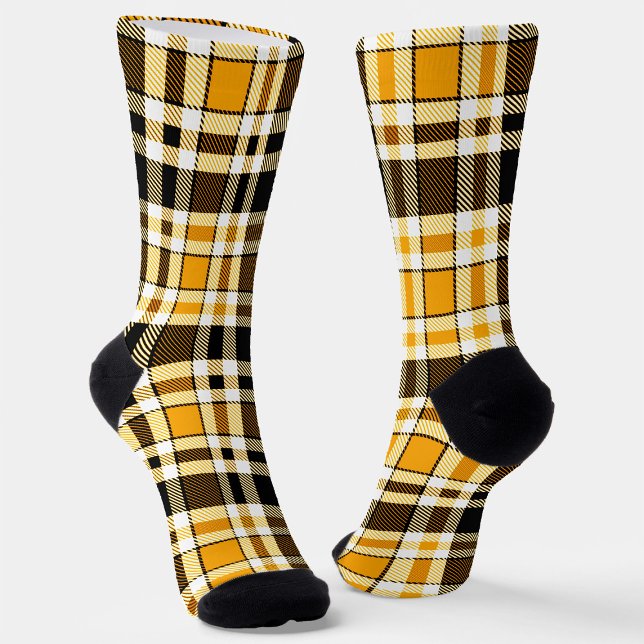 Yellow Black White Flannel Tartan Pattern Design  Socks (Creator Uploaded)