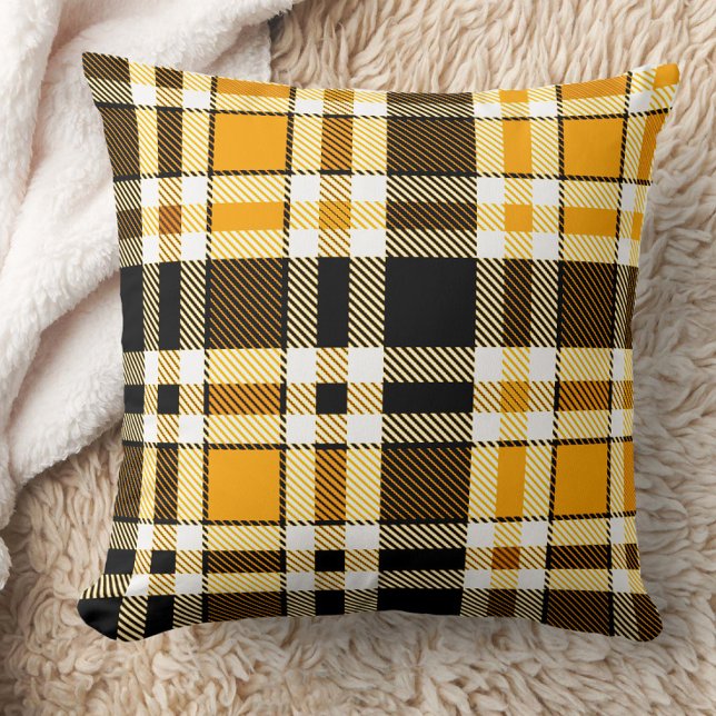 Yellow Black White Flannel Tartan Pattern Design  Throw Pillow (Creator Uploaded)