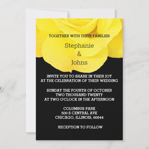 Yellow Black White Floral Rose Simple Wedding  Invitation