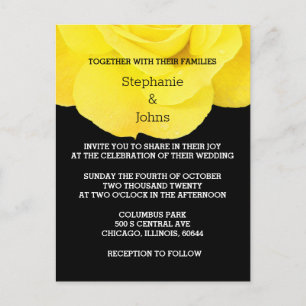 Yellow Black White Floral Rose Simple Wedding  Invitation Postcard