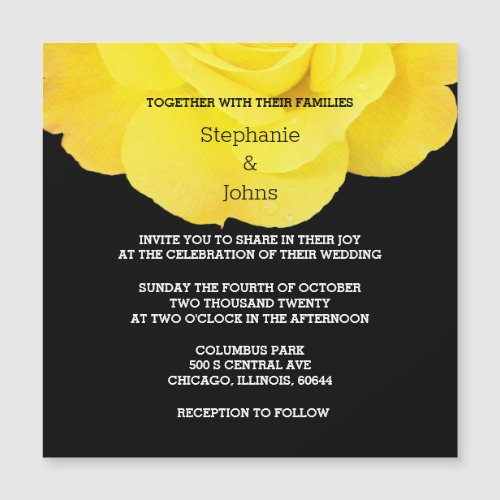 Yellow Black White Floral Rose Simple Wedding  Magnetic Invitation