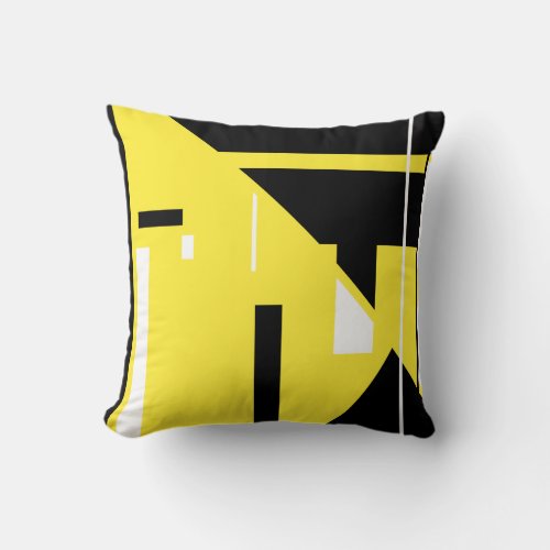 Yellow Black White Geometric Abstract Design Throw Pillow