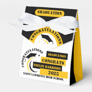Yellow Black White Graduation 2025 Custom Party Favor Boxes