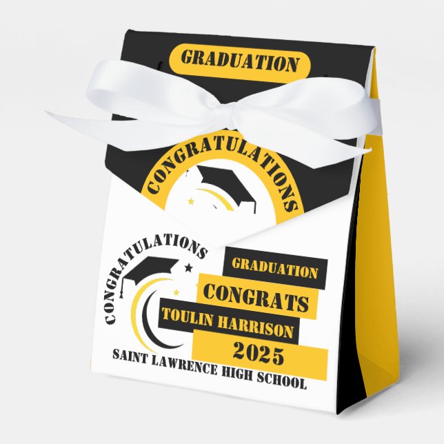 Yellow Black White Graduation 2025 Custom Party Favor Boxes (Front Side)