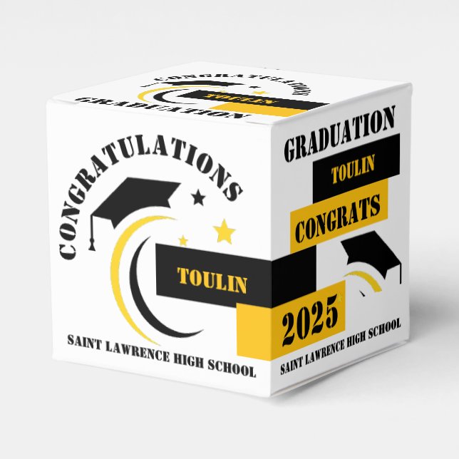 Yellow Black White Graduation 2025 Custom Party   Favor Boxes (Front Side)