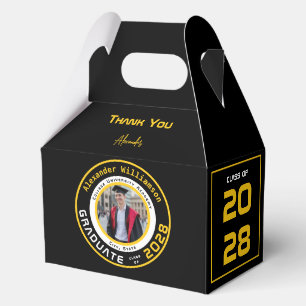 Yellow Black White Graduation Photo Thank You Favor Boxes
