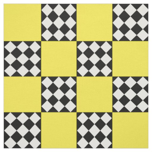 Yellow Black White Harlequin Square Shape Textile Fabric