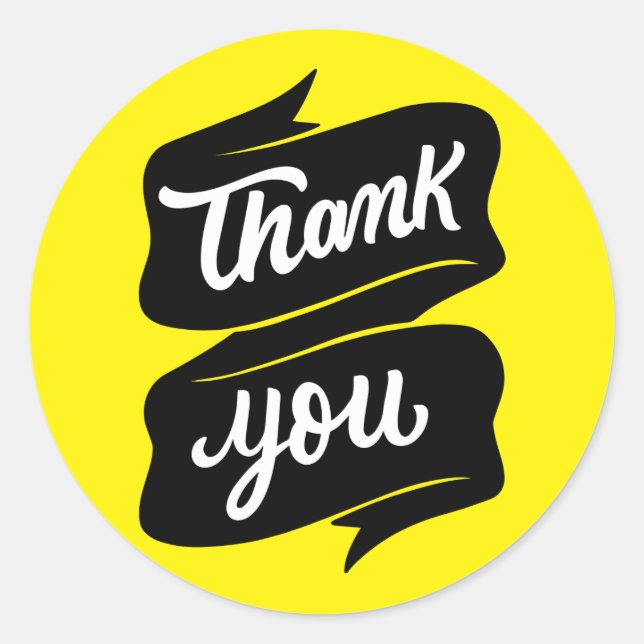 Yellow & Black White Minimalist Thank You Sticker (Front)