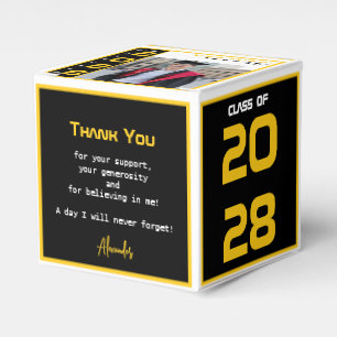 Yellow Black White Modern Graduation Photo Party Favor Boxes