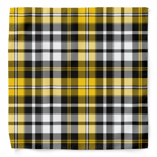 Yellow Black White Plaid Tartan Pattern Design  Bandana (Front)