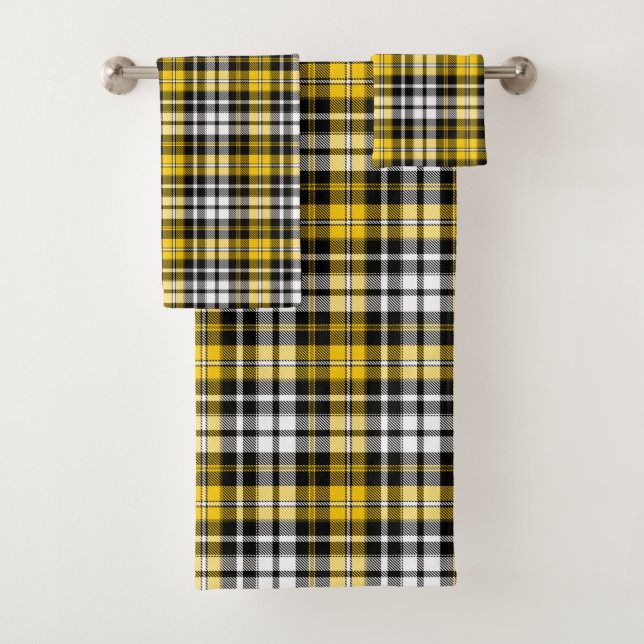 Yellow Black White Plaid Tartan Pattern Design  Bath Towel Set (Insitu)