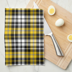 Yellow Black White Plaid Tartan Pattern Design Kitchen Towel