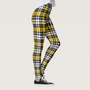 Yellow Black White Plaid Tartan Pattern Design  Leggings