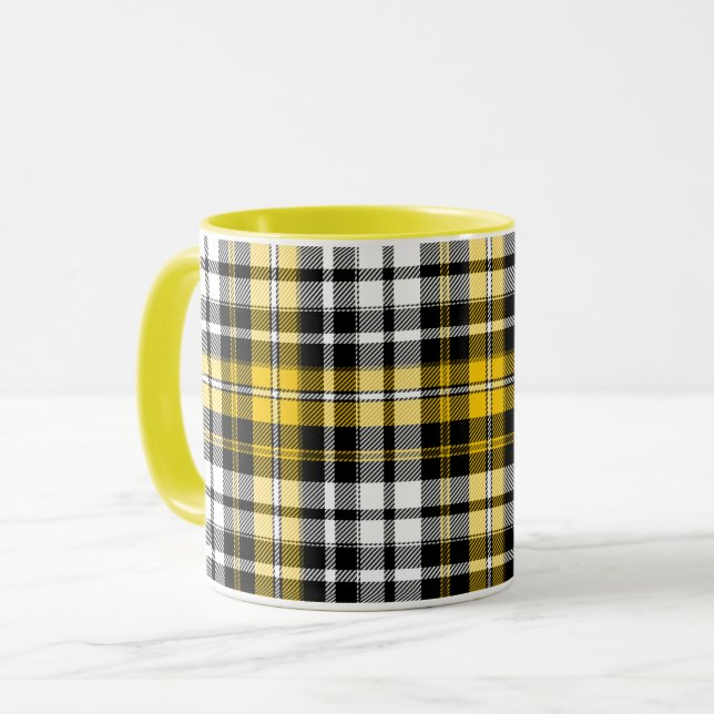 Yellow Black White Plaid Tartan Pattern Design  Mug (Front Left)