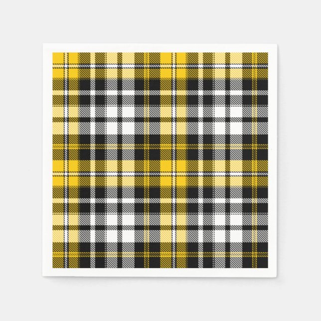 Yellow Black White Plaid Tartan Pattern Design  Napkins (Front)