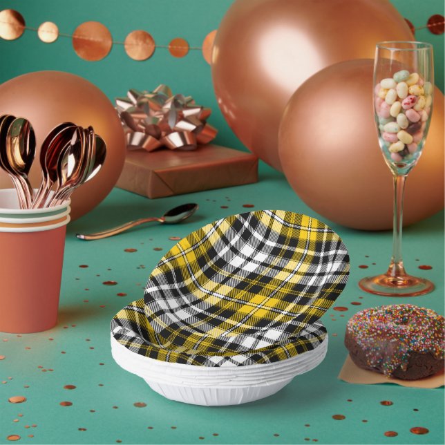 Yellow Black White Plaid Tartan Pattern Design  Paper Bowls (Multi)
