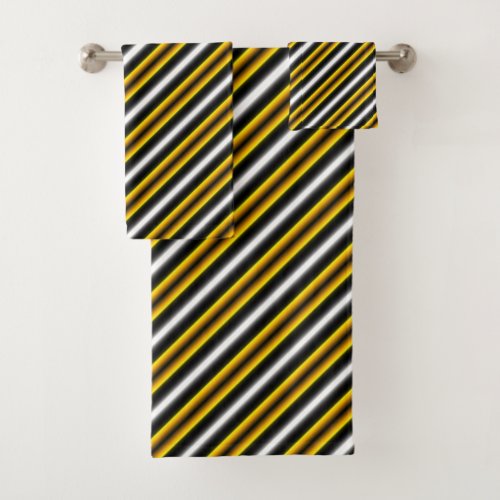 Yellow Black White Rainbow Stripes Bath Towel Set