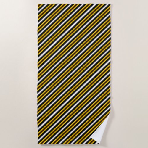 Yellow Black White Rainbow Stripes Beach Towel