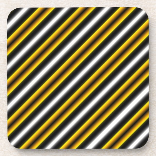 Yellow Black White Rainbow Stripes Beverage Coaster (Front)
