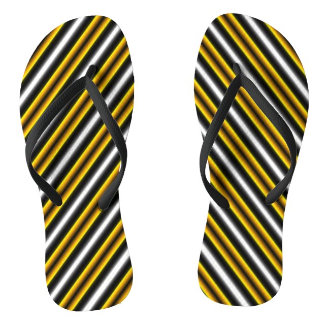 Yellow Black White Rainbow Stripes Flip Flops (Footbed)
