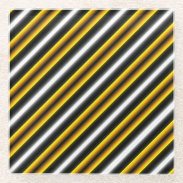 Yellow Black White Rainbow Stripes Glass Coaster (Front)