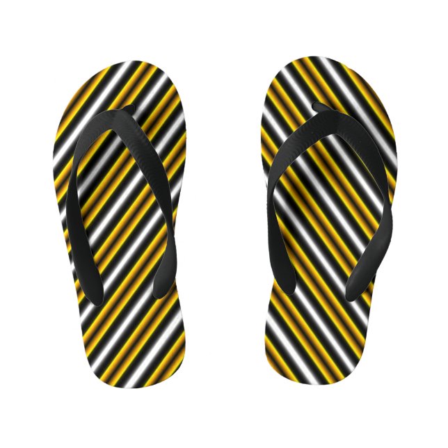 Yellow Black White Rainbow Stripes Kid's Flip Flops (Footbed)