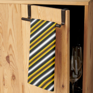 Yellow Black White Rainbow Stripes Kitchen Towel