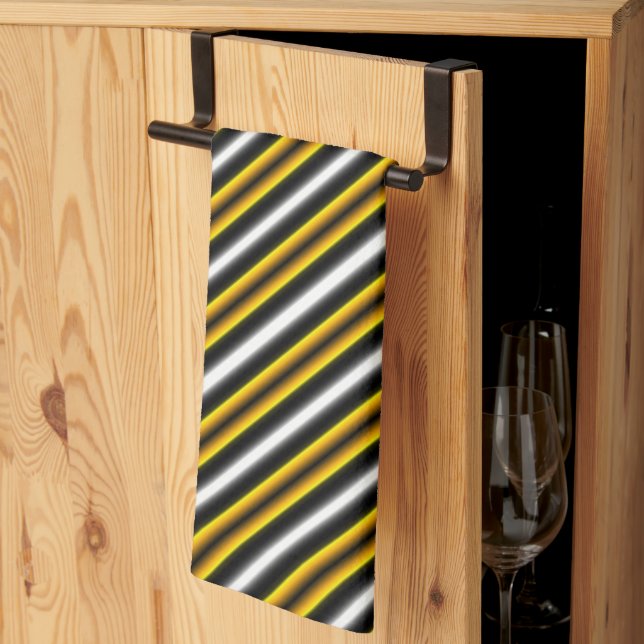 Yellow Black White Rainbow Stripes Kitchen Towel (Thirds Fold)