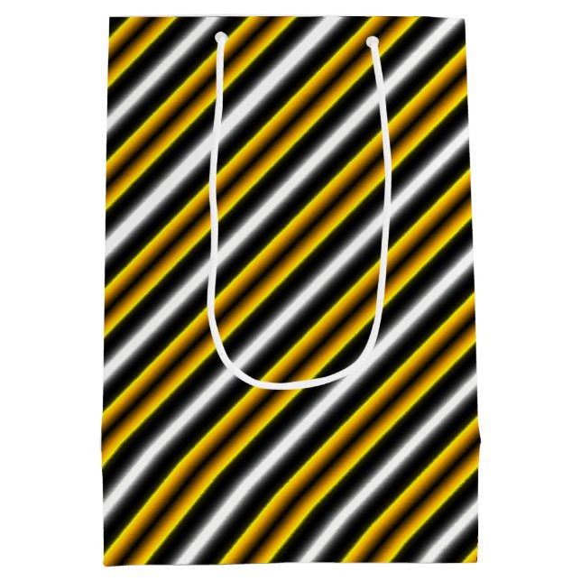 Yellow Black White Rainbow Stripes Medium Gift Bag (Back)