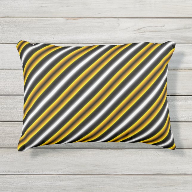 Yellow Black White Rainbow Stripes Outdoor Pillow (Front)