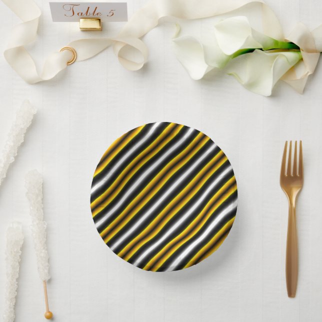 Yellow Black White Rainbow Stripes Paper Bowls (Wedding)