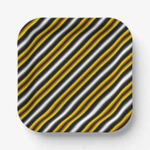 Yellow Black White Rainbow Stripes Paper Plates