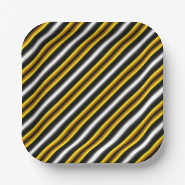 Yellow Black White Rainbow Stripes Paper Plates (Front)