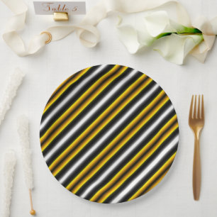 Yellow Black White Rainbow Stripes Paper Plates
