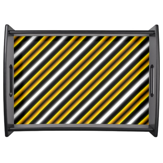 Yellow Black White Rainbow Stripes Serving Tray (Front)