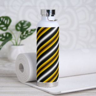 Yellow Black White Rainbow Stripes Water Bottle
