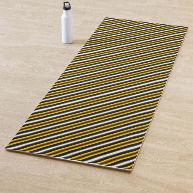Yellow Black White Rainbow Stripes Yoga Mat (In Situ)