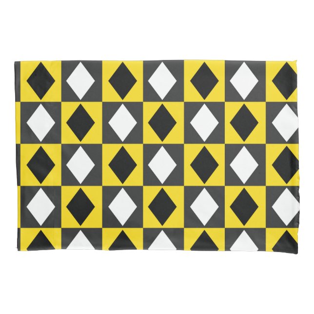 Yellow Black White Rhombus Diamond Shape  Pillow Case (Front)