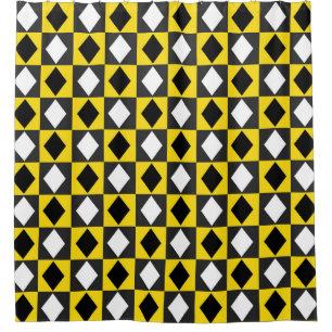 Yellow Black White Rhombus Diamond Shape  Shower Curtain