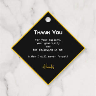 Yellow Black White Script Graduation Thank You Favor Tags