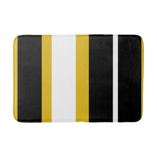 Yellow Black White Stripes Bee Stripe Bath Mat