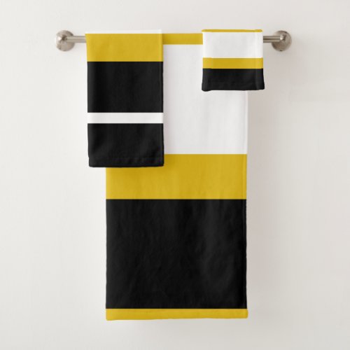 Yellow Black White Stripes Bee Stripe Bath Towel Set