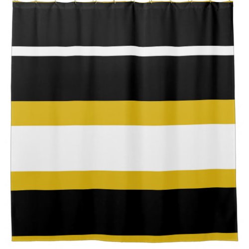 Yellow Black White Stripes Bee Stripe Shower Curtain